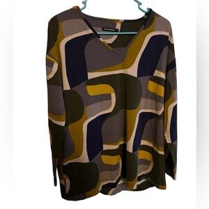 Two Danes Women’s V-Neck Long Sleeve Geometric Print Top Size XS